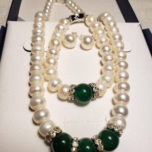 Freshwater real pearl necklace earrings bracelet